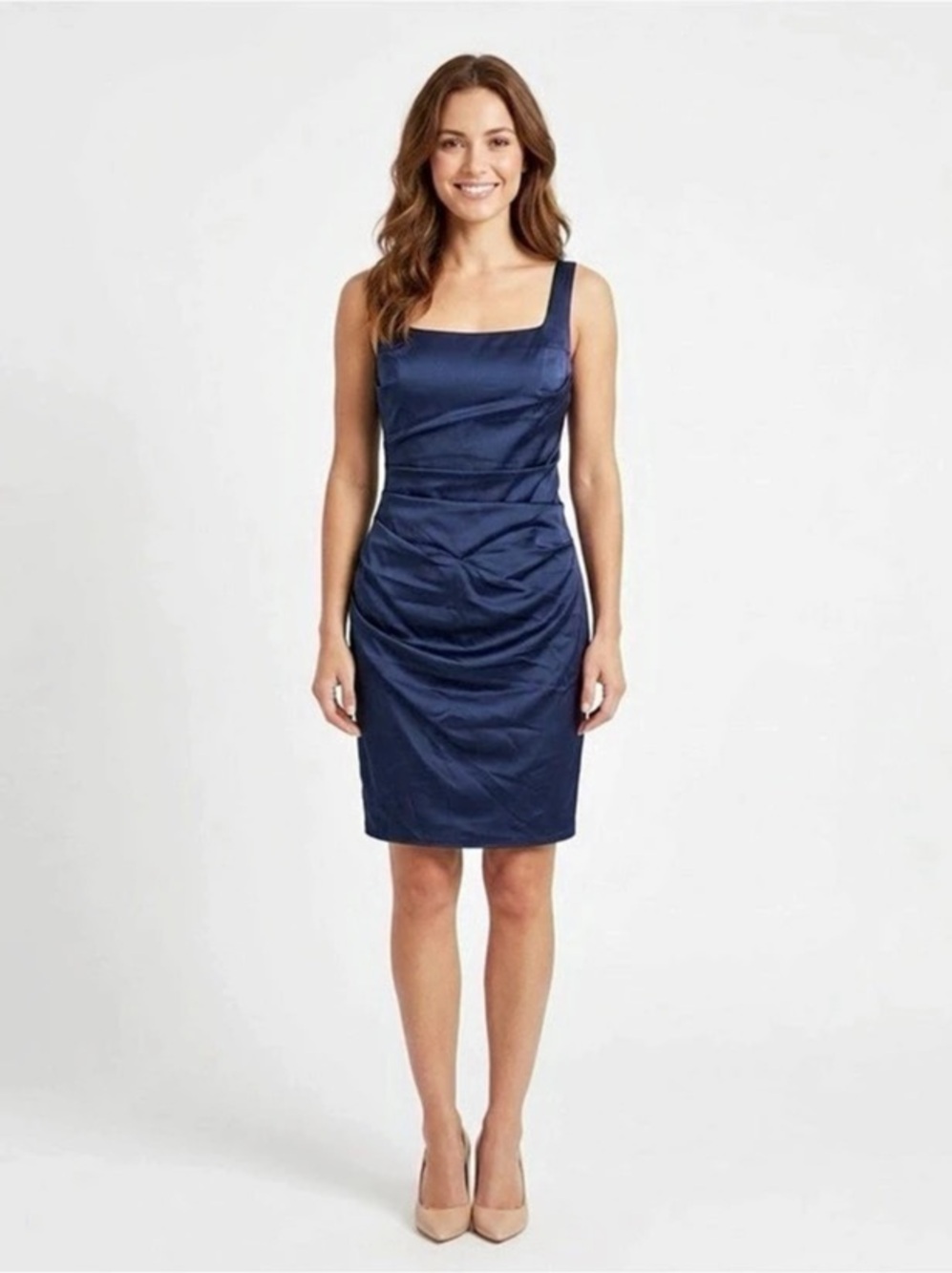 Ruched Midi Dress in Blue Size 2 NWT